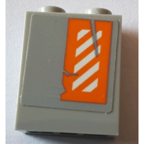 Brick 1 x 2 x 2 with Inside Stud Holder with Worn Orange and White Danger Stripes Pattern Left Wing Left Side (Sticker) - Set 75144