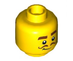 Minifigure, Head Dual Sided Brown Thick Eyebrows, Curly Moustache, Smirk / Thick Moustache, Bushy Beard Pattern - Hollow Stud