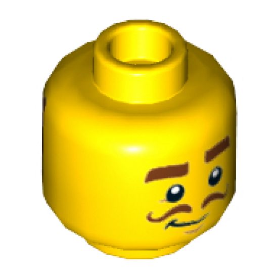 Minifigure, Head Dual Sided Brown Thick Eyebrows, Curly Moustache, Smirk / Thick Moustache, Bushy Beard Pattern - Hollow Stud