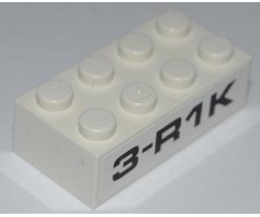 Brick 2 x 4 with Black '3-R1K' Pattern on Both Sides (Stickers) - Set 8186