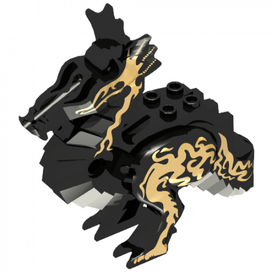 Animal, Body Part Dragon Classic Middle with Gold Oriental Flames on Both Sides Pattern