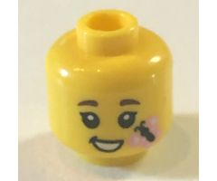 Minifigure, Head Dual Sided Female, Black Eyebrows, Grin / Open Mouth Smile with Butterfly Pattern - Hollow Stud (BAM)
