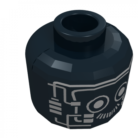Minifigure, Head Alien with Robot Silver Pattern - Blocked Open Stud