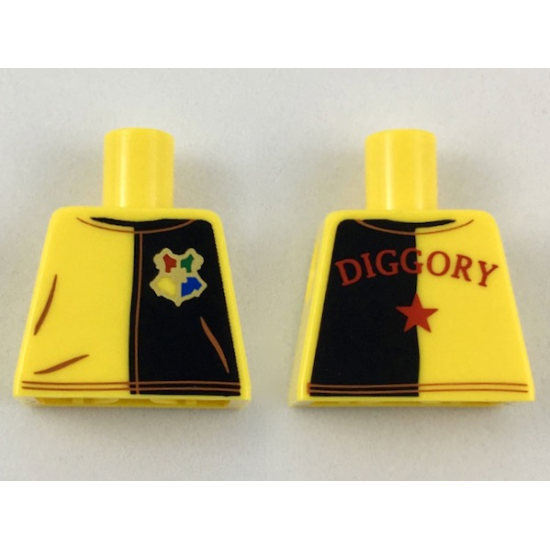 Torso Jerse with, Black on Left with Hogwarts Crest, Red 'Diggory' and Star on Back Pattern