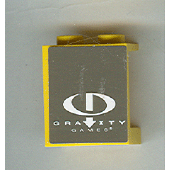 Panel 1 x 2 x 2 - Hollow Studs with White Gravity Games Logo on Dark Gray Background Pattern (Sticker) - Set 3538
