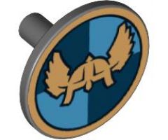 Minifigure, Shield Round Flat with Winged Helmet on Dark Blue, Medium Blue Quarters Background Pattern