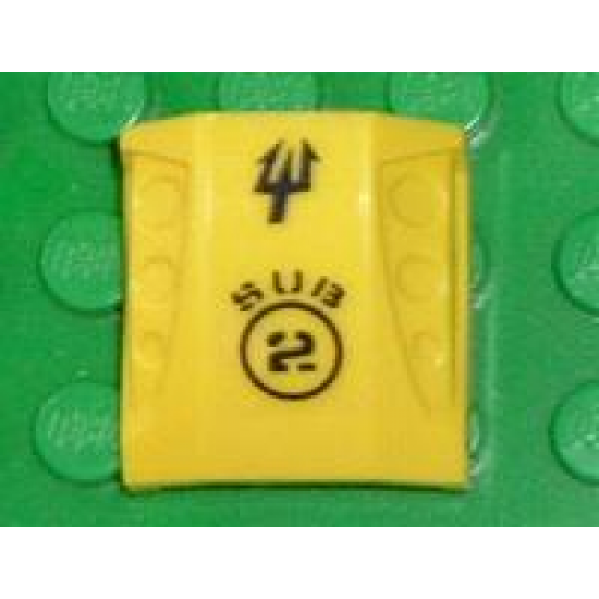 Slope, Curved 2 x 2 with 3 Side Ports Recessed with 'SUB 2' and Trident Pattern (Sticker) - Set 7774