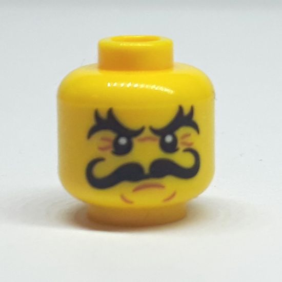 Minifigure, Head Black Bushy Eyebrows, Brown Crow's Feet, Black Curly Moustache Pattern - Hollow Stud