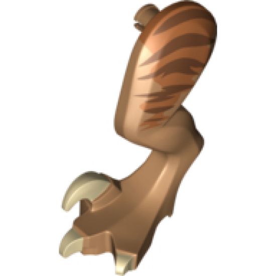 Animal, Body Part Dinosaur Leg Large (Rear) Raptor Left with Pin, Tan Claws and Dark Brown Stripes over Dark Orange Pattern