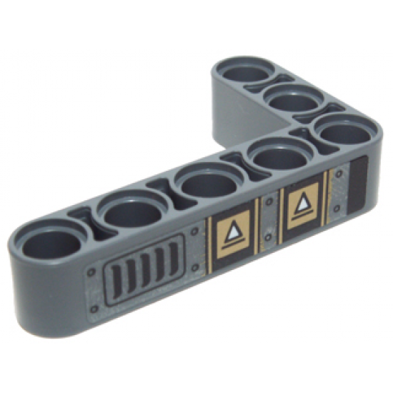 Technic, Liftarm 3 x 5 L-Shape Thick with White Triangles and Vent Grille Pattern Model Left Side (Sticker) - Set 70227
