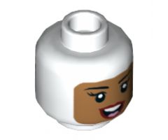 Minifigure, Head Dual Sided Female Balaclava with Medium Nougat Face, Beauty Mark, Open Mouth Smile / Neutral Pattern - Hollow Stud