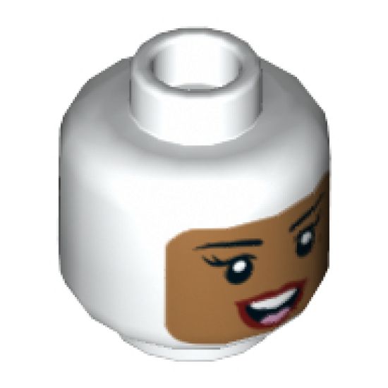Minifigure, Head Dual Sided Female Balaclava with Medium Nougat Face, Beauty Mark, Open Mouth Smile / Neutral Pattern - Hollow Stud