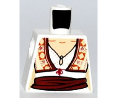 Torso Female Blouse with Keyhole Neckline, Ornate Vest and Red Sash Pattern