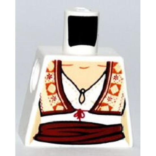 Torso Female Blouse with Keyhole Neckline, Ornate Vest and Red Sash Pattern
