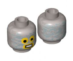 Minifigure, Head Alien with Robot Yellow Eyes and Mouth and Aluminum Foil Splotches Pattern - Hollow Stud