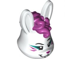 Minifigure, Head, Modified Bunny Rabbit with Magenta Curly Hair, Whiskers and Nose Pattern