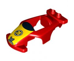 Duplo, Vehicle Car Body Race with Black Windshield with Yellow Stripe Wide and '28' and Mickey Mouse Pattern