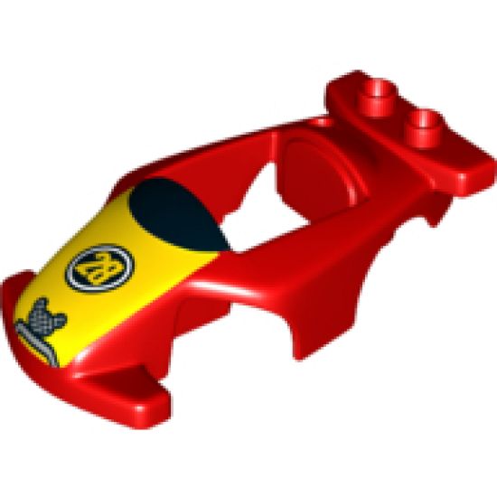 Duplo, Vehicle Car Body Race with Black Windshield with Yellow Stripe Wide and '28' and Mickey Mouse Pattern