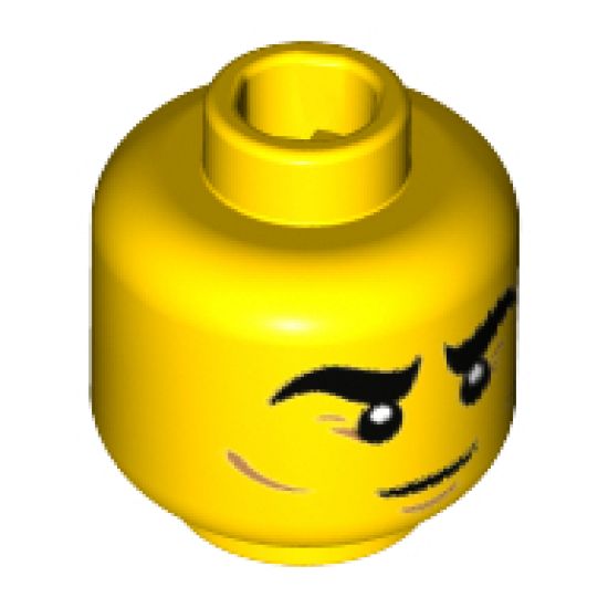 Minifigure, Head Black Thick Eyebrows, Reddish Brown Crow's Feet and Cheek Lines Pattern - Hollow Stud