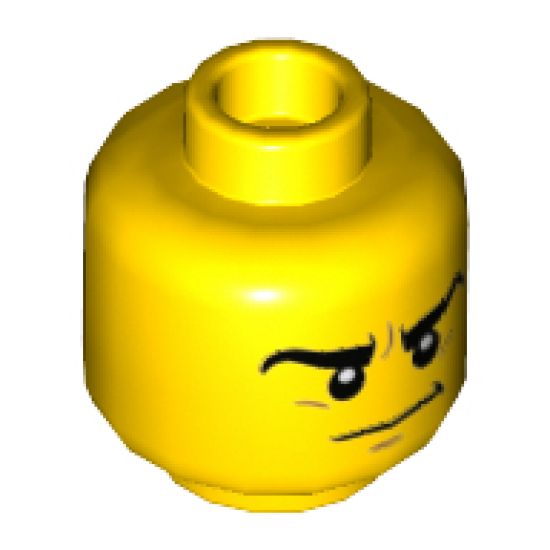 Minifigure, Head Dual Sided Black Eyebrows, Determined / Scared with Stone Cracks Pattern - Hollow Stud