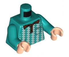 Torso Polo, Reddish Brown Collar, Left Side Pocket and Ornate White Vertical Stripes Pattern / Dark Turquoise Arms / Light Nougat Hands