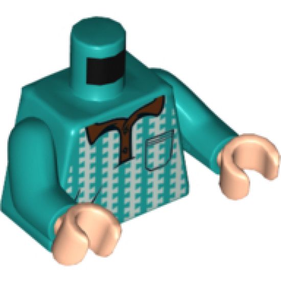 Torso Polo, Reddish Brown Collar, Left Side Pocket and Ornate White Vertical Stripes Pattern / Dark Turquoise Arms / Light Nougat Hands