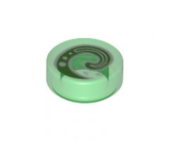 Tile, Round 1 x 1 with Bright Green and White Koru Spiral Symbol Pattern