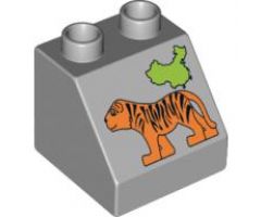 Duplo, Brick 2 x 2 x 1 1/2 Slope 45 with China Map and Tiger Pattern