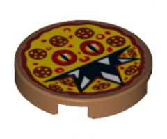 Tile, Round 2 x 2 with Bottom Stud Holder with Pizza Pepperoni Scary Face Pattern