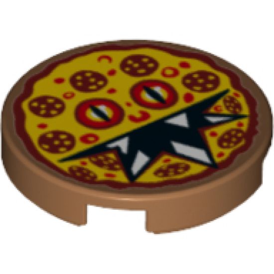 Tile, Round 2 x 2 with Bottom Stud Holder with Pizza Pepperoni Scary Face Pattern