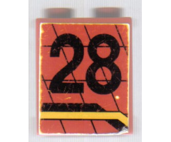 Panel 1 x 2 x 2 - Solid Studs with Black Number 28 and Angled Black and Yellow Lines Pattern, Model Right (Sticker) - Set 8808