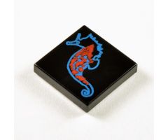 Tile 2 x 2 with Blue and Red Seahorse Pattern