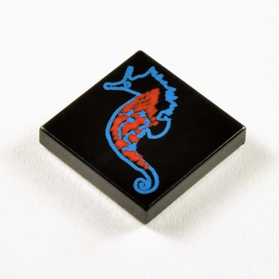 Tile 2 x 2 with Blue and Red Seahorse Pattern