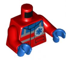 Torso Safety Stripes, Small EMT Star and EMT Star of Life on Back Pattern / Red Arms / Blue Hands