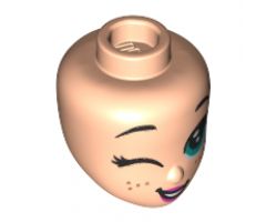 Mini Doll, Head Friends with Dark Turquoise Large Eye, Wink, Raised Eyebrows, Freckles, and Open Mouth Smile Pattern (Anna)