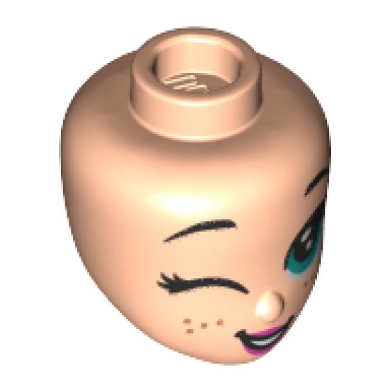 Mini Doll, Head Friends with Dark Turquoise Large Eye, Wink, Raised Eyebrows, Freckles, and Open Mouth Smile Pattern (Anna)