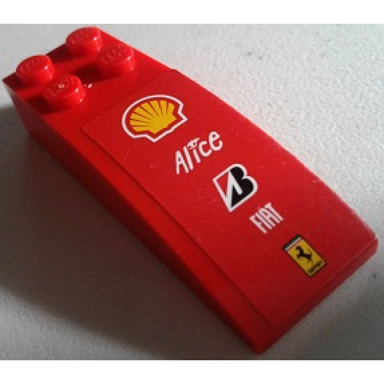 Slope, Curved 6 x 2 with Shell, Alice, Bridgestone, Fiat and Ferrari Logos Pattern (Sticker) - Set 8142-2