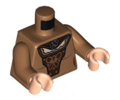 Torso Female, Dress with Dark Brown Cape and Front Panel, Copper Badger Brooch and Design Pattern / Medium Nougat Arms / Light Nougat Hands