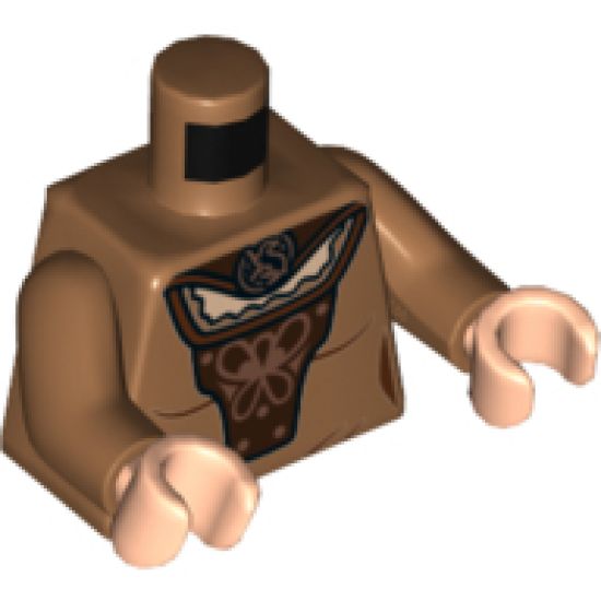 Torso Female, Dress with Dark Brown Cape and Front Panel, Copper Badger Brooch and Design Pattern / Medium Nougat Arms / Light Nougat Hands