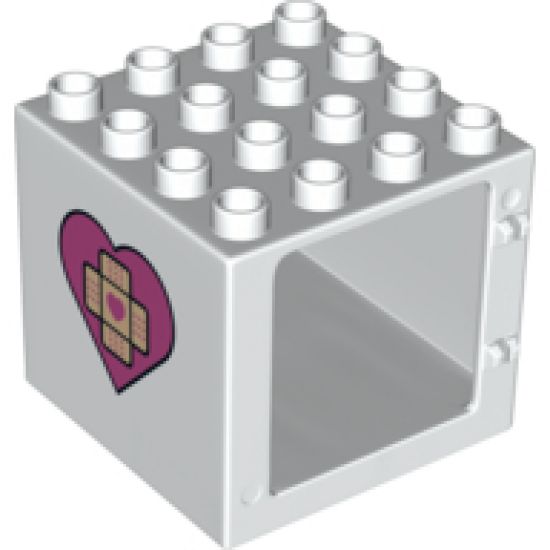 Duplo, Building Door / Window Frame 4 x 4 x 3 Thin Top with Heart with Bandage Cross with Heart on Both Sides Pattern (10605)