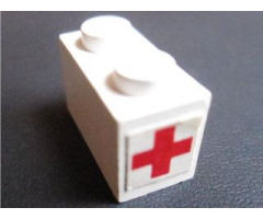 Brick 1 x 2 with Red Cross Pattern on Both Ends (Stickers) - Set 606-1
