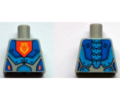 Torso Nexo Knights Armor with Orange Emblem with Yellow Crowned Lion, Blue Panels Pattern