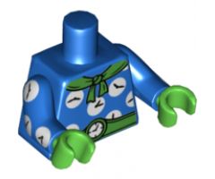 Torso with Green Scarf and Belt, 7 White Clocks Pattern / Blue Arms with 3 Clocks Pattern / Bright Green Hands