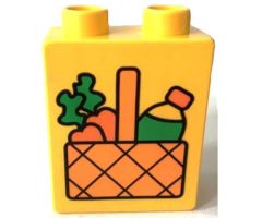 Duplo, Brick 1 x 2 x 2 with Picnic Basket with Carrots and Drink Pattern