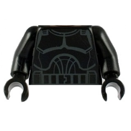 Torso SW Armor Clone Trooper Light Gray Outline Pattern (Clone Wars) / Black Arms / Black Hands