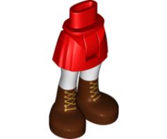 Mini Doll, Legs with Hips and Skirt, White Stockings and Reddish Brown Boots with Gold Laces Pattern