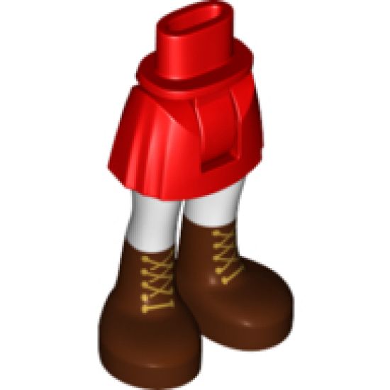 Mini Doll, Legs with Hips and Skirt, White Stockings and Reddish Brown Boots with Gold Laces Pattern
