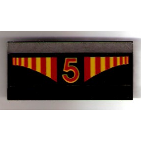 Vehicle Spoiler / Plow Blade 6 x 3 with Hinge with Red and Yellow Stripes and Red Number 5 Pattern (Sticker) - Set 1821