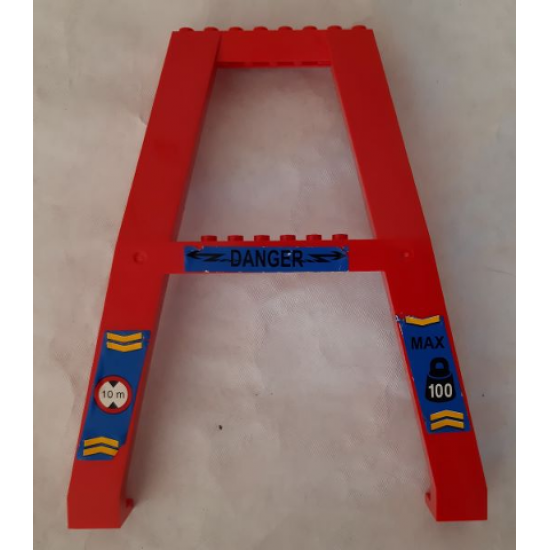 Support Crane Stand Double with 'DANGER', 'MAX 100', and '10 m' on Blue Background Pattern (Stickers) - Set 4557