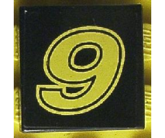 Tile 2 x 2 with Yellow Number 9 Pattern (Sticker) - Set 8440
